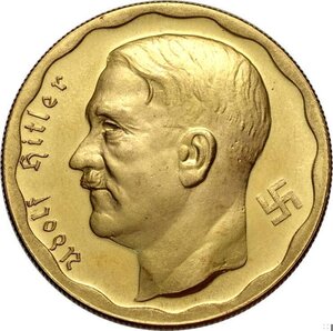 obverse: Germany, Fantasy Gold 100 Reichsmark 1933 Adolf Hitler (presumably minted in the 70s), Colbert-403, Au 36 mm 29,81 g, FDC/Prooflike
				