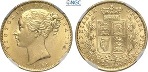 obverse: Great Britain, Victoria (1837-1901), Shield Sovereign 1862, London Mint, Au 22 mm 7,99 g, in Slab PCGS MS62
				