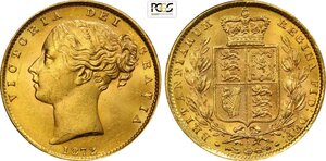 obverse: Great Britain, Victoria (1837-1901), Shield Sovereign 1872, London Mint, Die number 3, S-3853B Au 22 mm 7,99 g, in Slab PCGS MS63
				