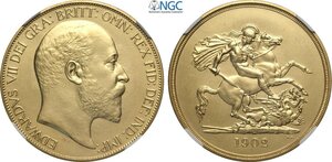 obverse: Great Britain, Edward VII (1901-1910), 5 Pounds 1902, London Mint, Au 36 mm 39,94 g, in Slab NGC PF61 Matte
				