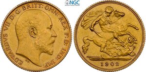 obverse: Great Britain, Edward VII (1901-1910), Half Sovereign 1902, Au 19,2 mm 3,99 g, in Slab NGC PF61 Matte
				