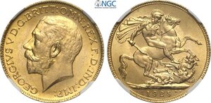 obverse: Great Britain, George V (1910-1936), Sovereign 1925, London Mint, Au 22 mm 7,99 g, eccezionale, in Slab NGC MS66
				