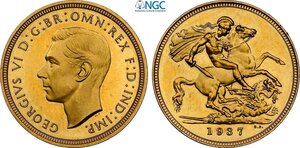 obverse: Great Britain, George VI (1936-1952), Sovereign 1937, London Mint, Au 22 mm 7,99 g, in Slab NGC PF62
				