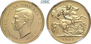 obverse: Great Britain, George VI (1936-1952), Half Sovereign 1937, London Mint, Au 19 mm 3,99 g, in Slab NGC PF64
				