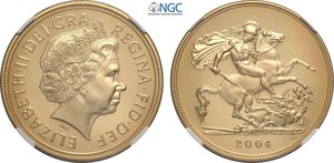 obverse: Great Britain, Elizabeth II (1952-2022), Proof 5 Pounds 2004, London Mint, Mintage: 1749, Au 36 mm 39,94 g, in Slab NGC PF69 Ultra Cameo
				