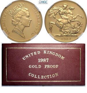 obverse: Great Britain, Elizabeth II (1952-2022), Proof 2 Pounds 1987, London Mint, Au 28,4 mm 15,98 g, with original box for set (to be completed) and certificate. In Slab NGC PF69 Ultra Cameo
				