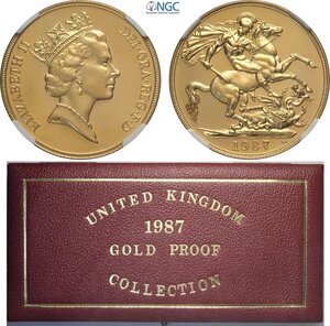 obverse: Great Britain, Elizabeth II (1952-2022), Proof 2 Pounds 1987, London Mint, Au 28,4 mm 15,98 g, with original box for set (to be completed) and certificate. In Slab NGC PF68 Cameo
				