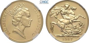 obverse: Great Britain, Elizabeth II (1952-2022), Proof 2 Pounds 1987, London Mint, Au 28,4 mm 15,98 g, in Slab NGC PF67 Ultra Cameo
				