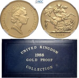 obverse: Great Britain, Elizabeth II (1952-2022), Proof 2 Pounds 1988, London Mint, Au 28,4 mm 15,98 g, with original box for set (to be completed) and certificate. In Slab NGC PF69 Ultra Cameo
				