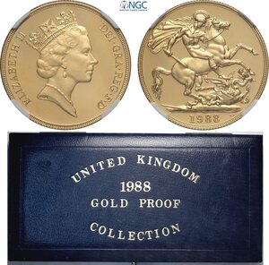 obverse: Great Britain, Elizabeth II (1952-2022), Proof 2 Pounds 1988, London Mint, Au 28,4 mm 15,98 g, with original box for set (to be completed) and certificate. In Slab NGC PF68 Ultra Cameo
				