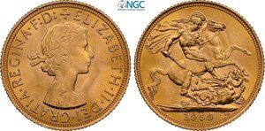 obverse: Great Britain, Elizabeth II (1952-2022), Sovereign 1959, London Mint, Au 22 mm 7,99 g, in Slab NGC MS64+
				