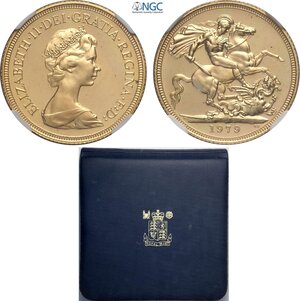 obverse: Great Britain, Elizabeth II (1952-2022), Proof Sovereign 1979, London Mint, Au 22 mm 7,99 g, with original box, in Slab NGC PF68 Cameo
				