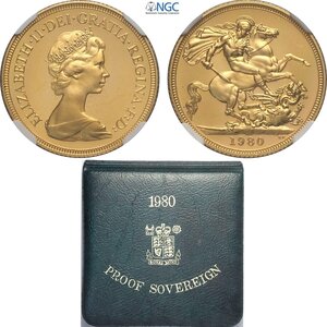 obverse: Great Britain, Elizabeth II (1952-2022), Proof Sovereign 1980, London Mint, Au 22 mm 7,99 g, with original box and certificate, in Slab NGC PF68 Ultra Cameo
				