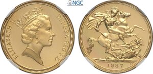 obverse: Great Britain, Elizabeth II (1952-2022), Proof Sovereign 1987, London Mint, Au 22 mm 7,99 g, in Slab NGC PF69 Ultra Cameo
				