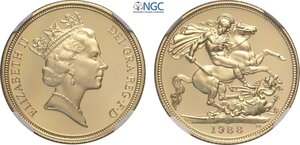 obverse: Great Britain, Elizabeth II (1952-2022), Proof Sovereign 1988, London Mint, Au 22 mm 7,99 g, in Slab NGC PF69 Ultra Cameo
				