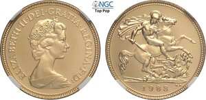 obverse: Great Britain, Elizabeth II (1952-2022), Proof Half Sovereign 1988, London Mint, Au 19,3 mm 3,99 g, in Slab NGC PF70 Ultra Cameo Top Pop! (cert. 6647231008)
				