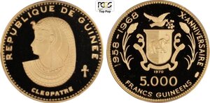 obverse: Guinea, Republic (1958-), 5000 Francs 1970 Cleopatra, Mintage: 789, KM-35 Au 33,5 mm 20 g, in Slab PCGS PR69 Deep Cameo Top Pop! (cert. 44978743)
				