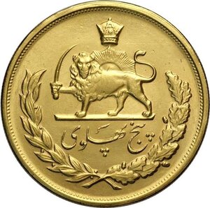 reverse: Iran, Muhammad Reza Pahlavi Shah (SH1320-1358 / 1941-1979AD), 5 Pahlavi SH1339 (1960), Au 40,2 mm 40,36 g, colpetti al bordo, SPL-FDC
				