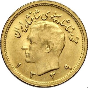 obverse: Iran, Muhammad Reza Pahlavi Shah (SH1320-1358 / 1941-1979AD), Pahlavi SH1339 (1960), Au 22 mm 8,13 g, q.FDC
				