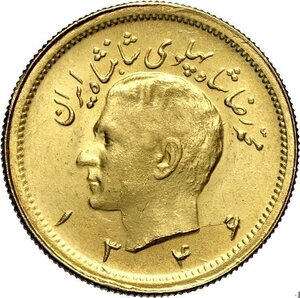 obverse: Iran, Muhammad Reza Pahlavi Shah (SH1320-1358 / 1941-1979AD), Pahlavi SH1346 (1967), Au 22 mm 8,12 g, FDC
				