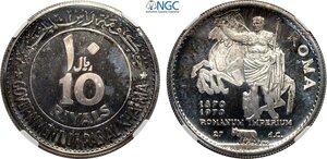 obverse: Ras Al-Khaimah, Saqr Bin Muhammad al-Qasimi (1948-), 10 Riyals 1970, KM-18 Ag 40 mm 30 g, in Slab NGC PF67 Ultra Cameo
				