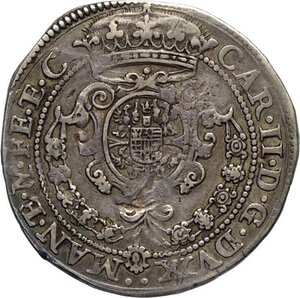 obverse: Mantova, Carlo II Gonzaga/Nevers (1647-1665), Quarto di Ducatone 1664, RR MIR-697 Ag 29,5 mm 8,61 g, BB
				