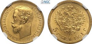 obverse: Russia, Nicholas II (1894-1917), 5 Roubles 1901-O3, Au 18,5 mm 4,28 g, in Slab NGC MS66
				