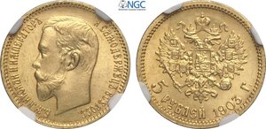 obverse: Russia, Nicholas II (1894-1917), 5 Roubles 1903, Au 18,5 mm 4,30 g, in Slab NGC MS66
				