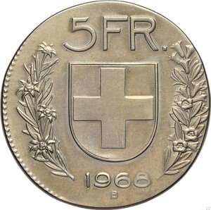 reverse: Switzerland, Federal State (1848-), 5 Francs 1968 minted on the 2 francs flan, RRR HMZ-1337, mintage: estimated 20, Ni 27,4 mm 10,16 g, cleaned, q.FDC
				