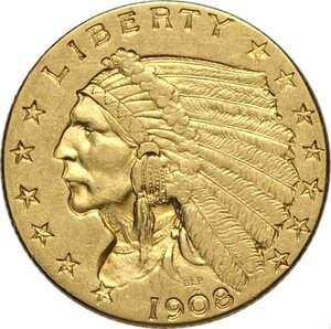 obverse: United States of America, Federal Republic (1776-), 2,5 Dollars 1908 Philadelphia mint, Au 18 mm 4,17 g, BB-SPL
				