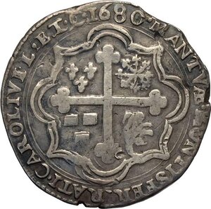 reverse: Mantova, Ferdinando Carlo Gonzaga/Nevers (1669-1707), Mezzo Scudo 1680, RR MIR-732 Ag 34,5 mm 10,00 g, abrasioni sul taglio forse di vecchia montatura altrimenti BB
				