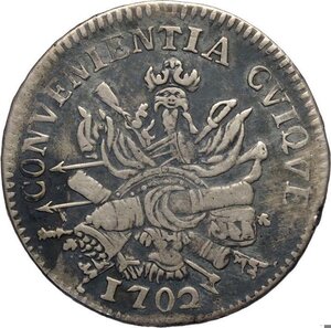 reverse: Mantova, Ferdinando Carlo Gonzaga/Nevers (1669-1707), Mezzo Scudo 1702, RRR MIR-735 Ag 34,5 mm 12,57 g, q.BB
				