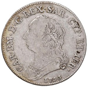 obverse: Carlo Emanuele III (1730-1773) Mezzo scudo 1755 - Nomisma 159 AG (g 17,31) R Modeste macchie. MB