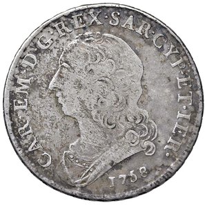 obverse: Carlo Emanuele III (1730-1773) Mezzo scudo 1758 - Nomisma 162; MIR 947d AG (g 17,19). MB