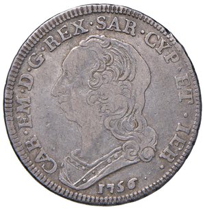 obverse: Carlo Emanuele III (1755-1773) Quarto di scudo 1756 - Nomisma 178 AG (g 8,63). qBB-BB