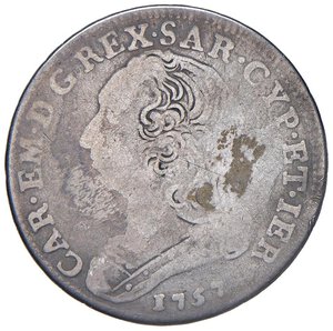 obverse: Carlo Emanuele III (1755-1773) Quarto di scudo 1757 - Nomisma 179 AG (g 8,24) R. MB