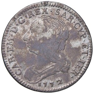 obverse: Carlo Emanuele III (1755-1773) Quarto di scudo 1772 - Nomisma 194 AG (g 8,40) NC. qBB-BB