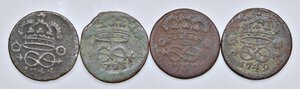 reverse: Carlo Emanuele III (1730-1755) Lotto di 4 monete da 2 denari: 1735-1744-1749-1750 - Nomisma 76;82;87;88 CU. Come da foto