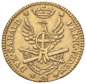 reverse: Vittorio Amedeo III (1773-1796) Mezza doppia 1787 - Nomisma 309; MIR 984b AU (g 4,53) Graffio al D/, colpetti al bordo. BB+