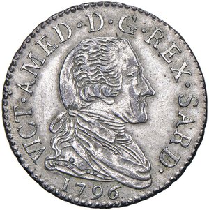 obverse: Vittorio Amedeo III (1773-1796) 20 Soldi 1796 - Nomisma 365; MIR 990c MI (g 5,42) Colpo di lima al ciglio del R/, leggermente lucidato. SPL