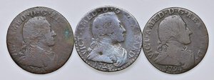 obverse: Vittorio Amedeo III (1773-1796) Lotto di 3 monete da 5 soldi: 1794-1795-1796 - Nomisma 381;382;383 CU. Come da foto