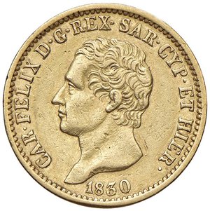 obverse: Carlo Felice (1821-1831) 20 Lire 1830 T punto dopo REX - Nomisma 554 AU R Minimo colpetto al bordo. qBB/BB