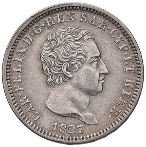 obverse: Carlo Felice (1821-1831) 2 Lire 1827 T - Nomisma 581 AG R. SPL