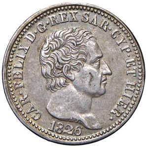 obverse: Carlo Felice (1821-1831) Lira 1826 T - Nomisma 591 AG Modesta macchia sulla guancia al D/. BB/BB+