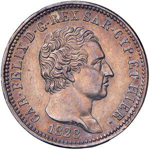 obverse: Carlo Felice (1821-1831) Lira 1828 G - Nomisma 594 AG Colpetto al bordo. qFDC