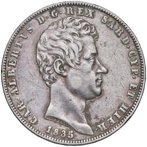 obverse: Carlo Alberto (1831-1849) 5 Lire 1835 G - Nomisma 682 AG. qBB