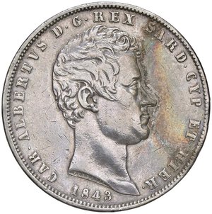 obverse: Carlo Alberto (1831-1849) 5 Lire 1843 G - Nomisma 696 AG Lucidata. qBB