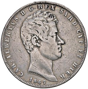 obverse: Carlo Alberto (1831-1849) 5 Lire 1847 G - Nomisma 700 AG. MB+