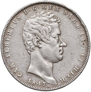 obverse: Carlo Alberto (1831-1849) 5 Lire 1847 G - Nomisma 700 AG Segni da vecchia pulitura. qBB