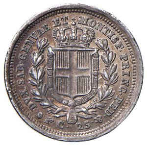 reverse: Carlo Alberto (1831-1849) 25 Centesimi 1833 T - Nomisma 737 AG R Bella patina iridescente intensa. SPL